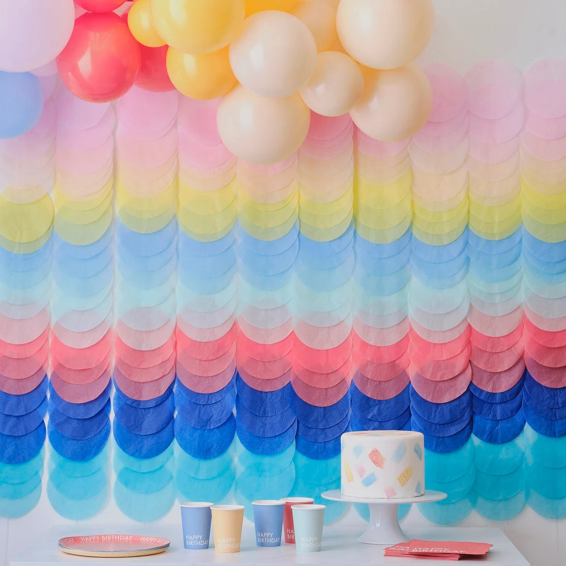 Rainbow Tissue Paper Disc Party Backdrop