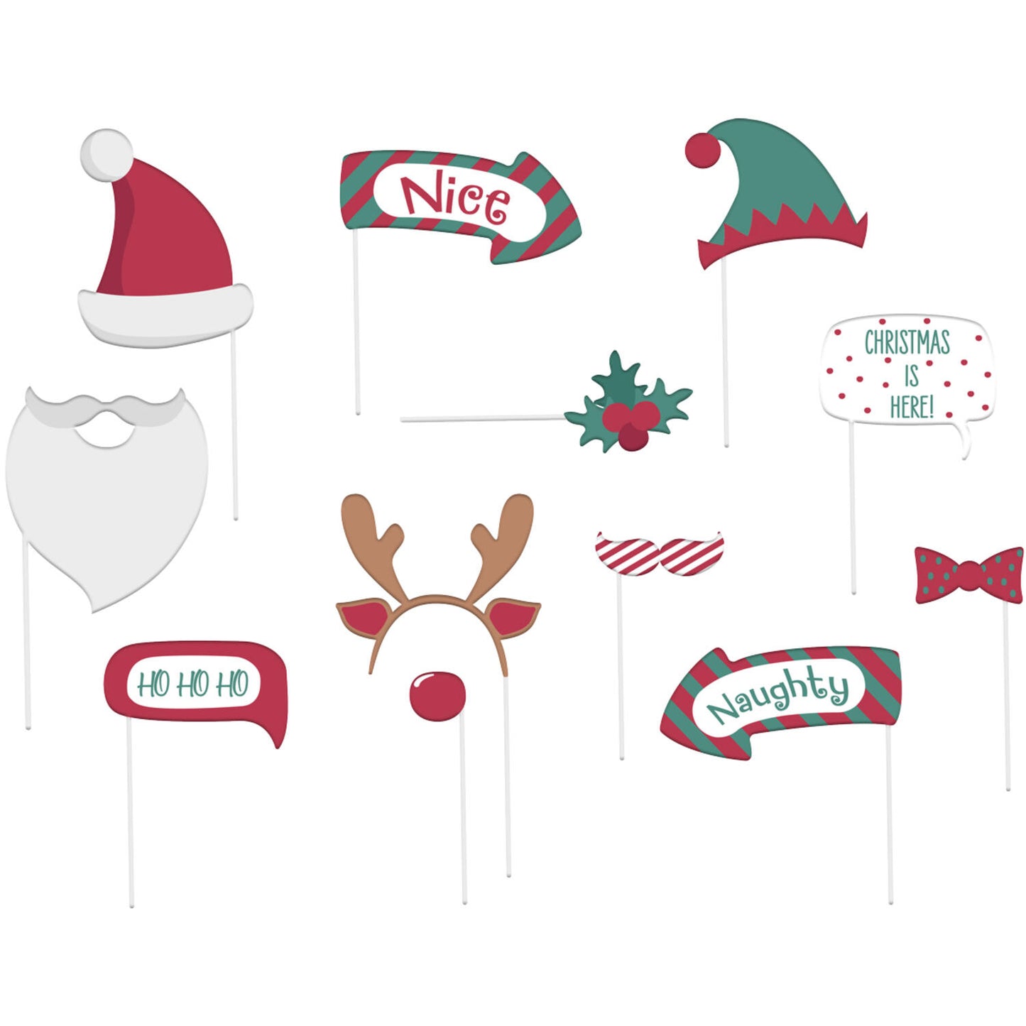 Photobooth Accessories - Holly Jolly - 12 pieces