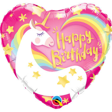 Pink Heart Shaped Unicorn Birthday Foil Balloon - 45 cm