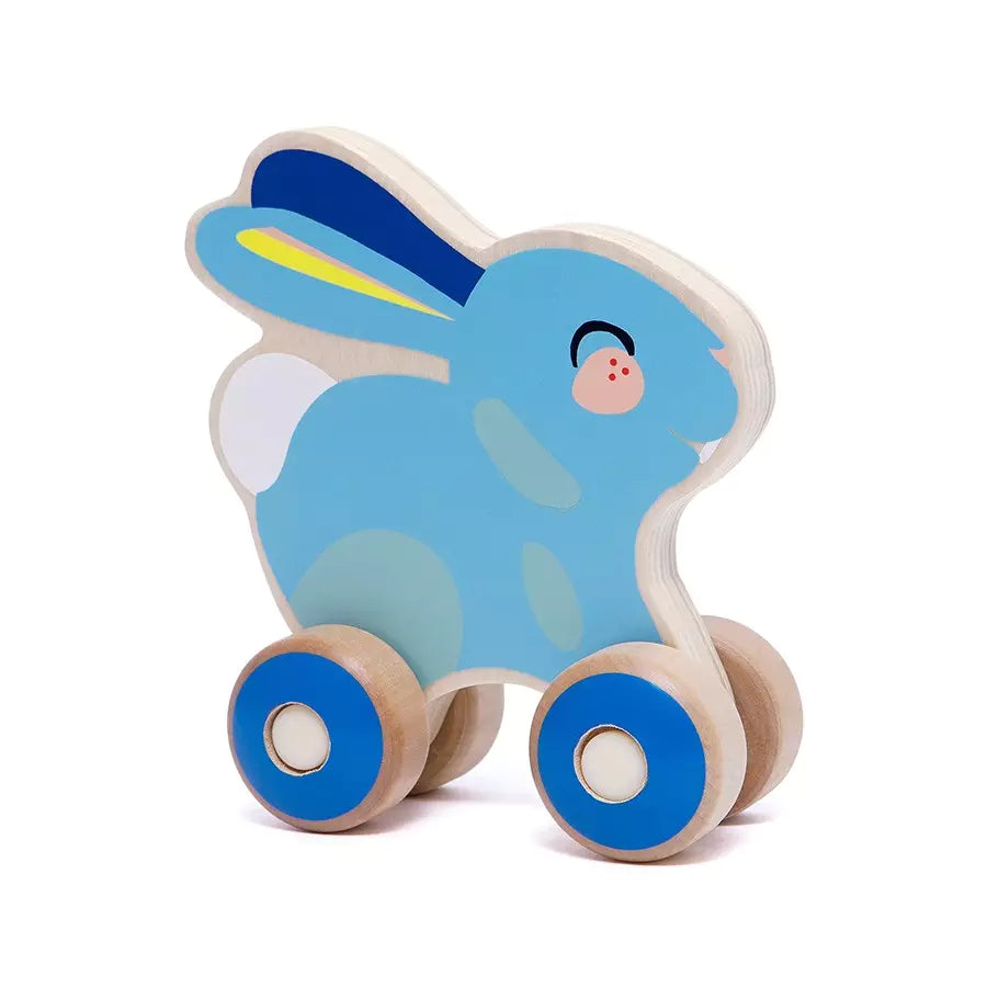 Jouet à pousser en bois lapin bleu