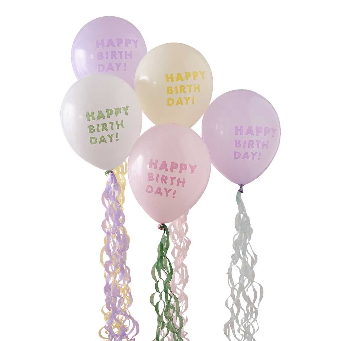 Pastel Happy Birthday Balloon Bundle with Tissue Paper Tails