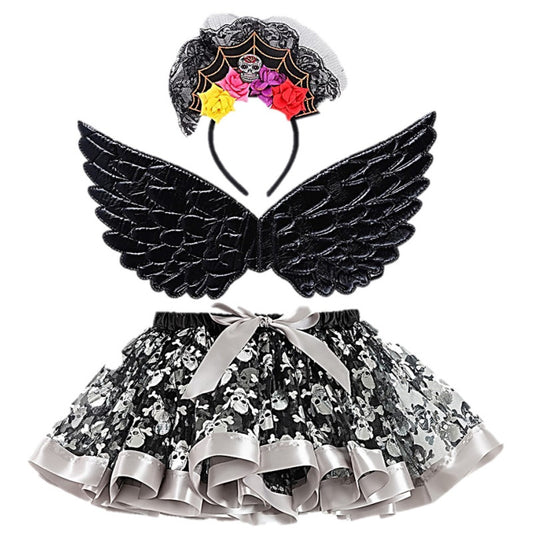 Set 3 pieces tutu+wings+tiara DAY OF THE DEAD