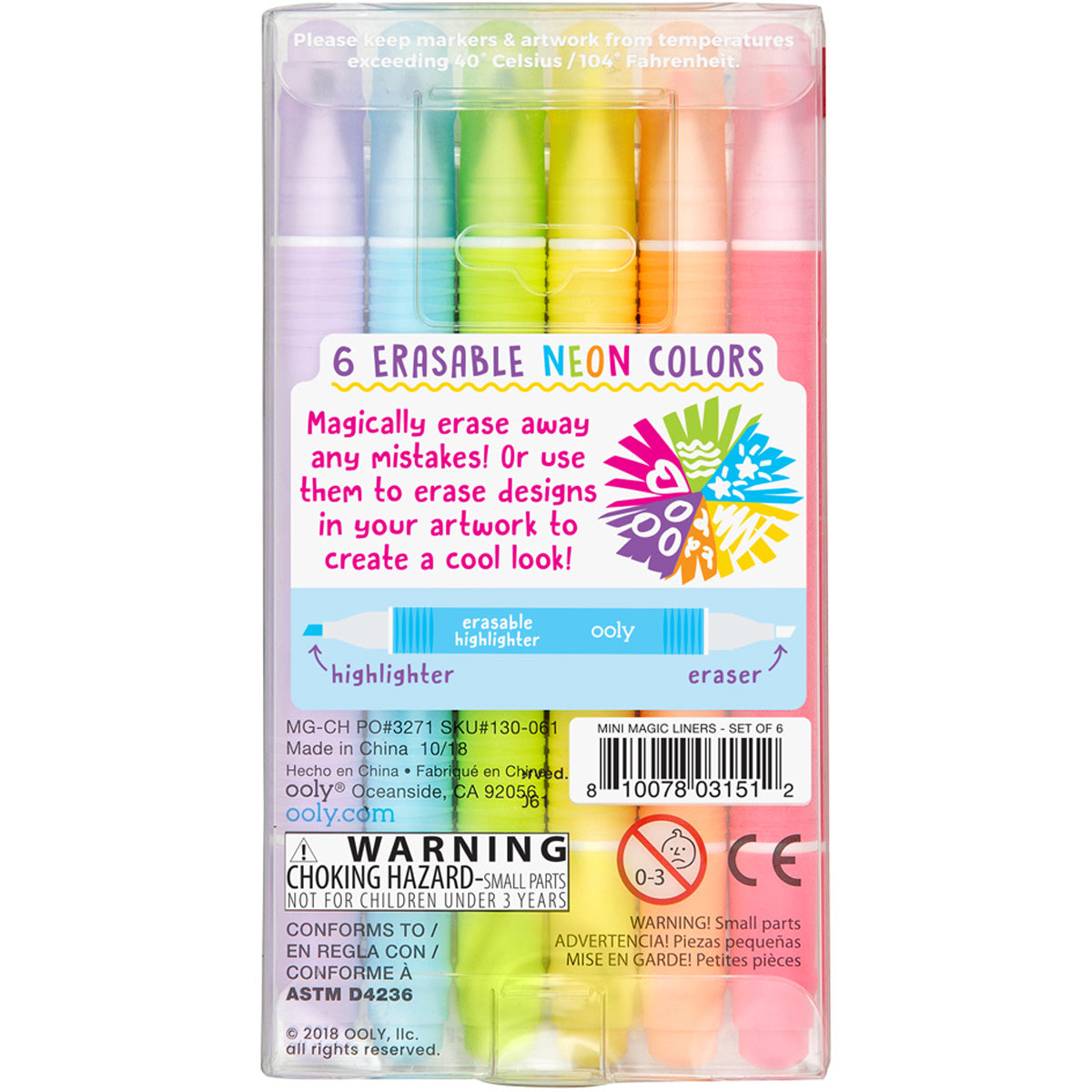 Mini Magic Liners Erasable Highlighters – Set of 6