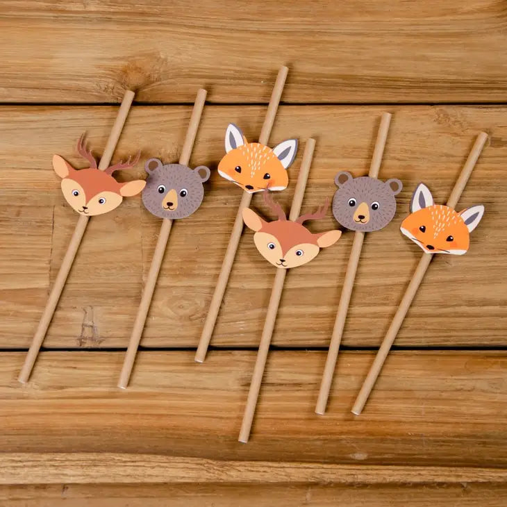 6 Forest Animals Paper Straws