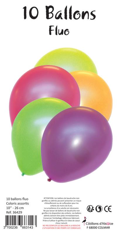 10 Ballons latex FLUO 10'' 26 cm