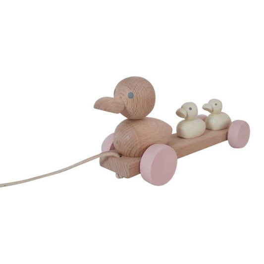 HOUTEN TREKFIGUUR EENDJES PASTEL