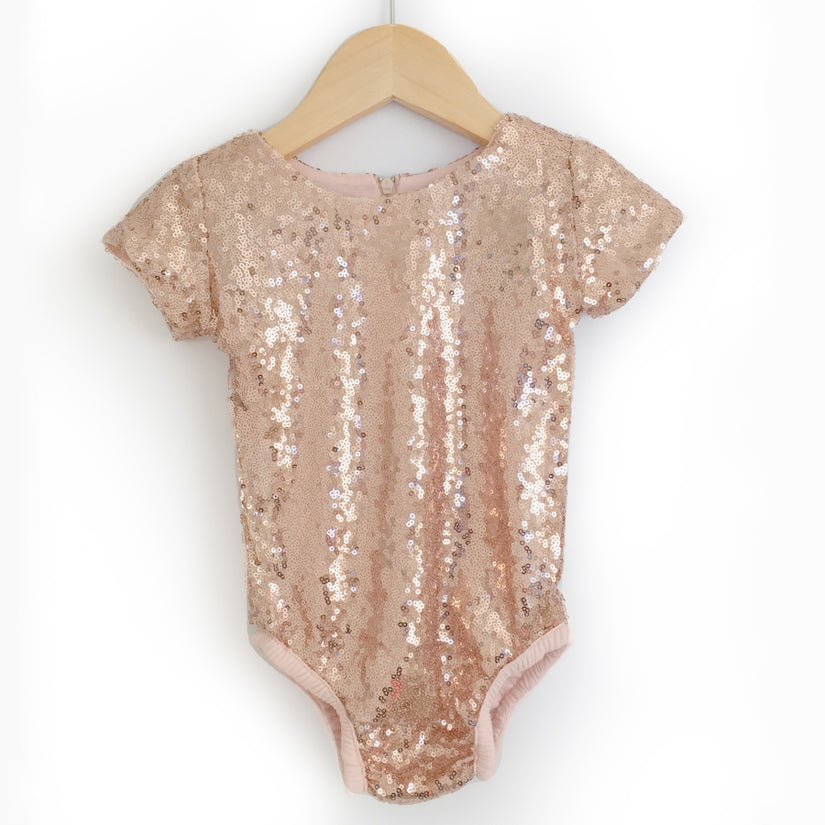 Rose Gold Sequin Leotard with Short Sleeves