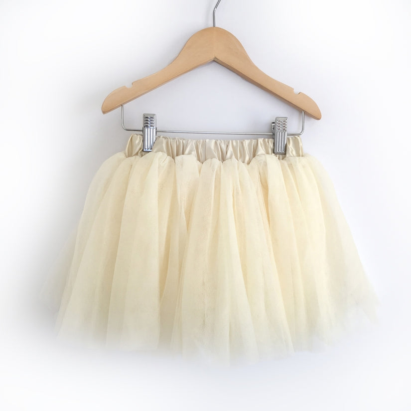 Cream Knee Length Tulle Skirt