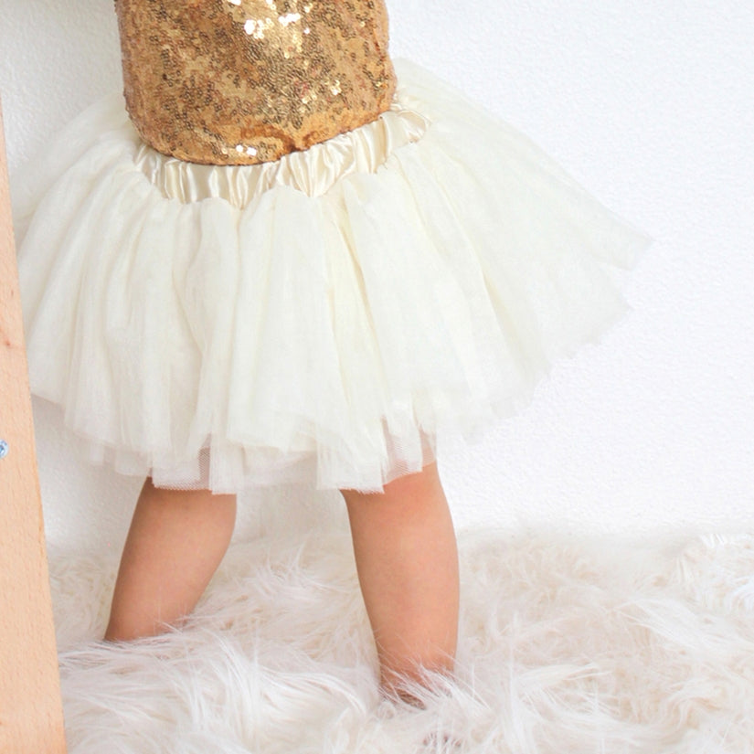 Cream Knee Length Tulle Skirt