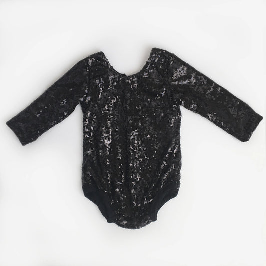 Black Sequin Long Sleeve Leotards