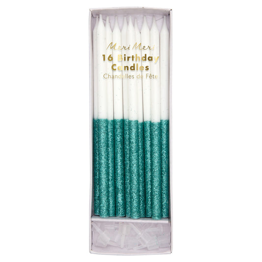 Green glitter dipped candles