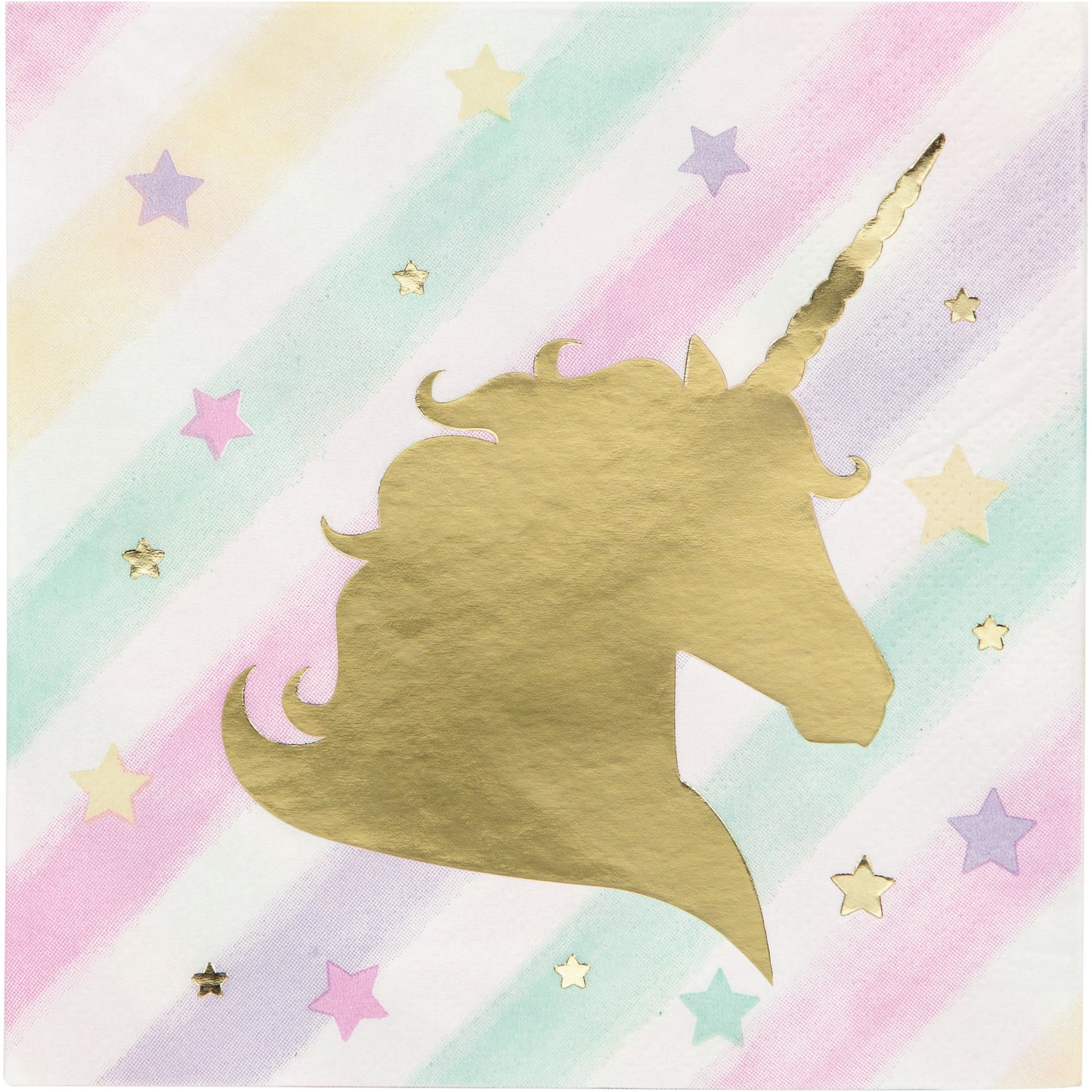 UNICORN SPARKLE BEVERAGE NAPKINS 3 PLY FOIL STAMPED