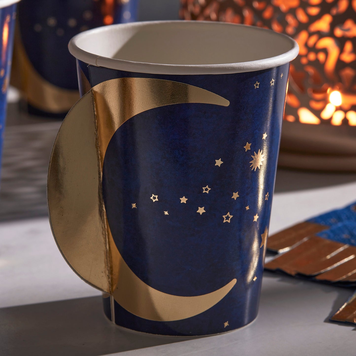 Navy & Gold Pop Out Moon Eid Paper Cups