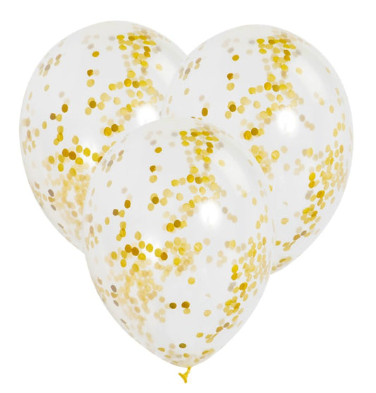 3 Ballons transparents CONFETTIS FOIL OR