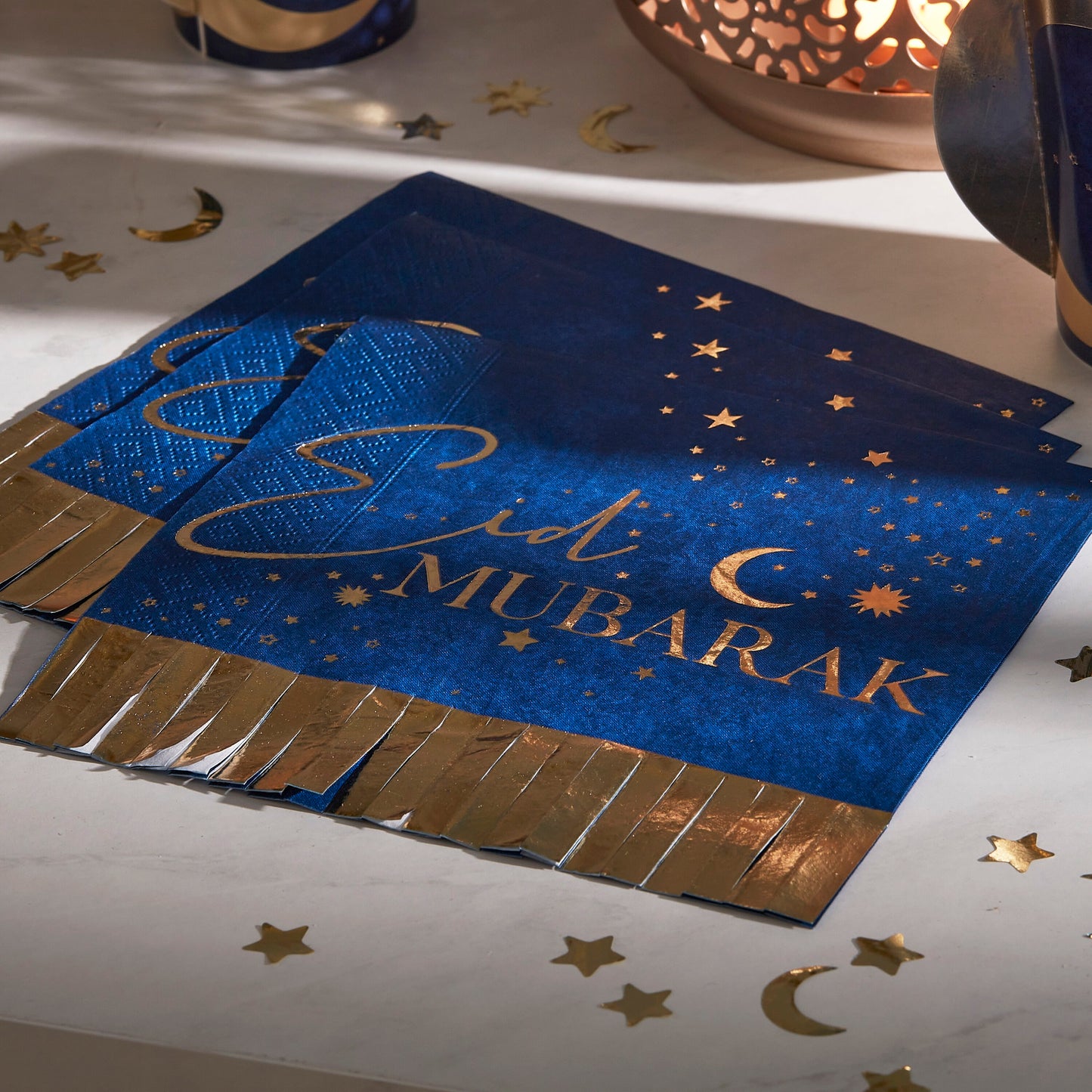 Navy & Gold Eid Mubarak Fransenserviette