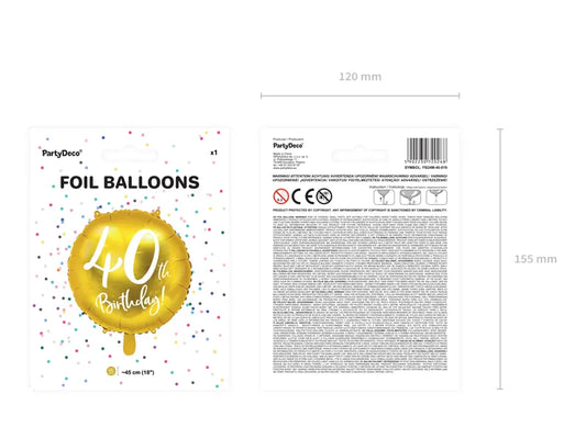 Ballon aluminium 40e anniversaire doré - déco de fête 