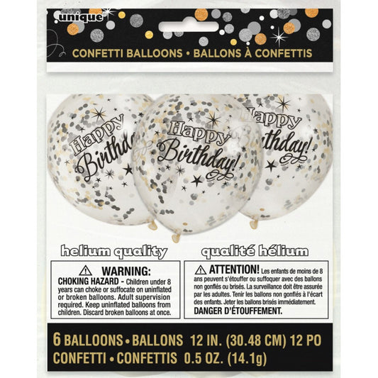 Glitter Birthday Confetti Balloons Pack of 6