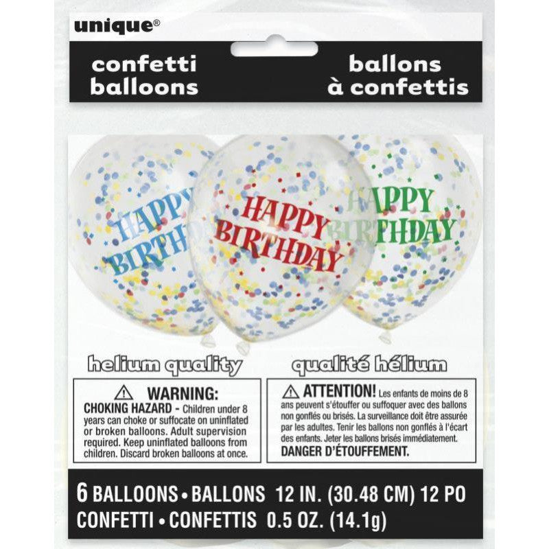 Assorted Happy Birthday Confetti Balloons 6pcs