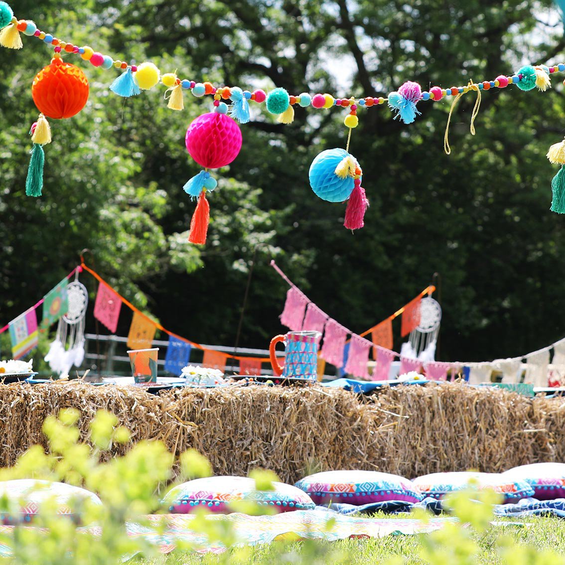 Colourful Pom Pom Garland with Tassel