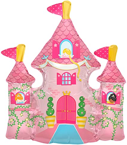 Pretty Princess Castle Tower Mini ballon en aluminium de 35,6 cm, remplissage d'air, rose 