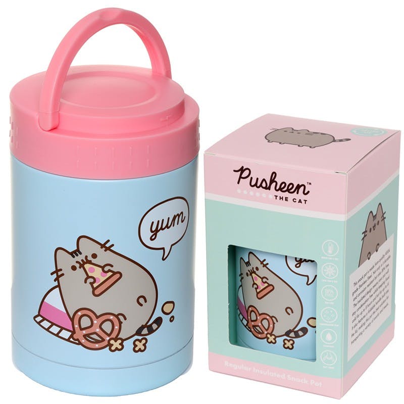 PUSHEEN THE CAT FOODIE REUSABLE STAINLESS HOT & COLD THERMAL INSULATED LUNCH POT / SNACK POT 500ML