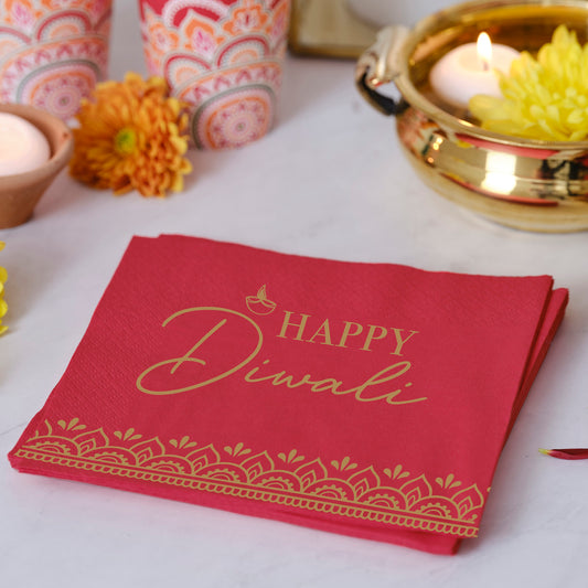 Red Happy Diwali Paper Napkins