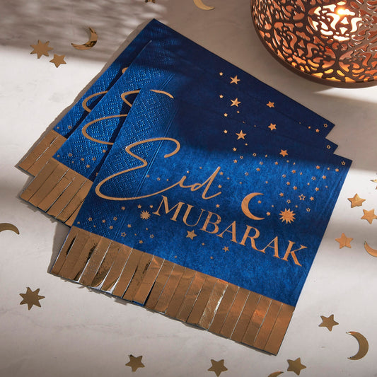 Navy & Gold Eid Mubarak Fransenserviette