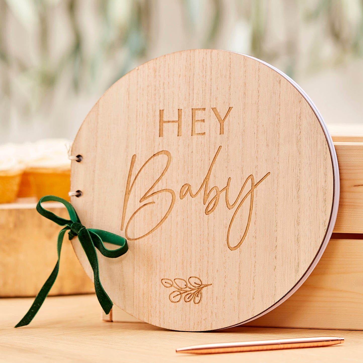 Wooden Hey Baby Shower Guest Book