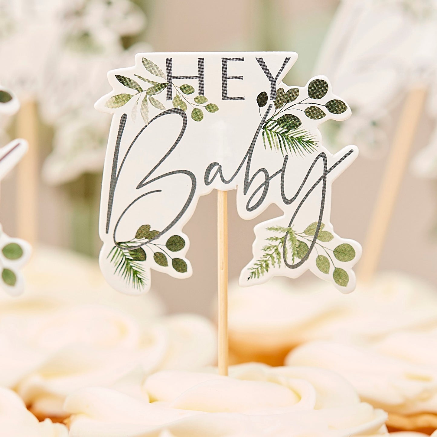 Hey Baby Shower Cupcake Toppers