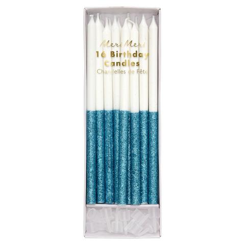 Ocean blue Glitter long Party Candles