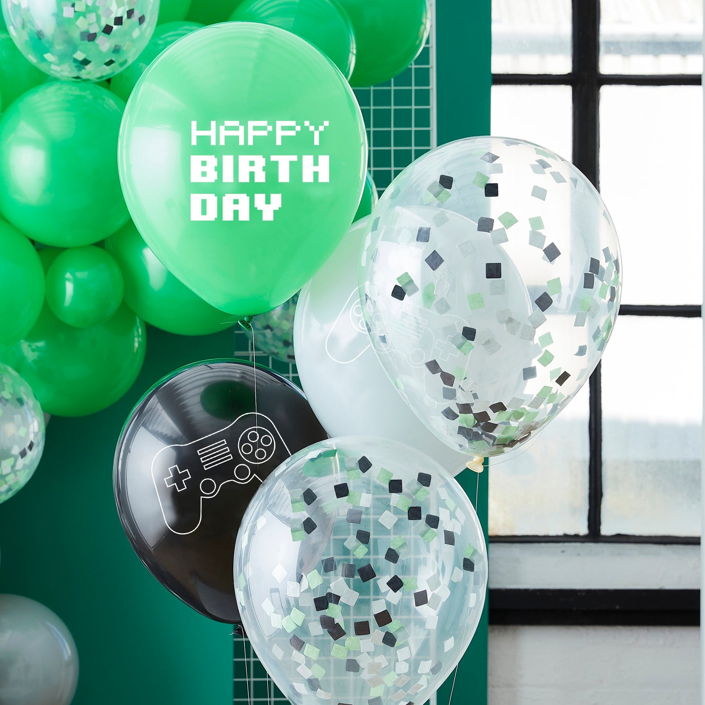 Black, Green and Grey Controller Confetti Balloon Bundle