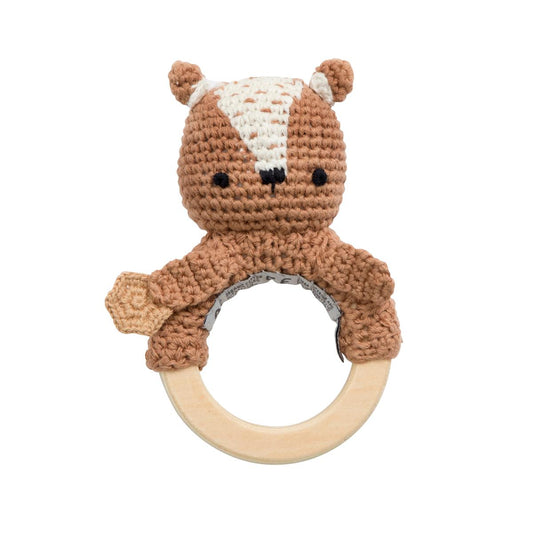 Hochet au crochet, Milo l'ours, brindille marron