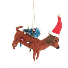 Sausage Dog With Tree Felt Decoration