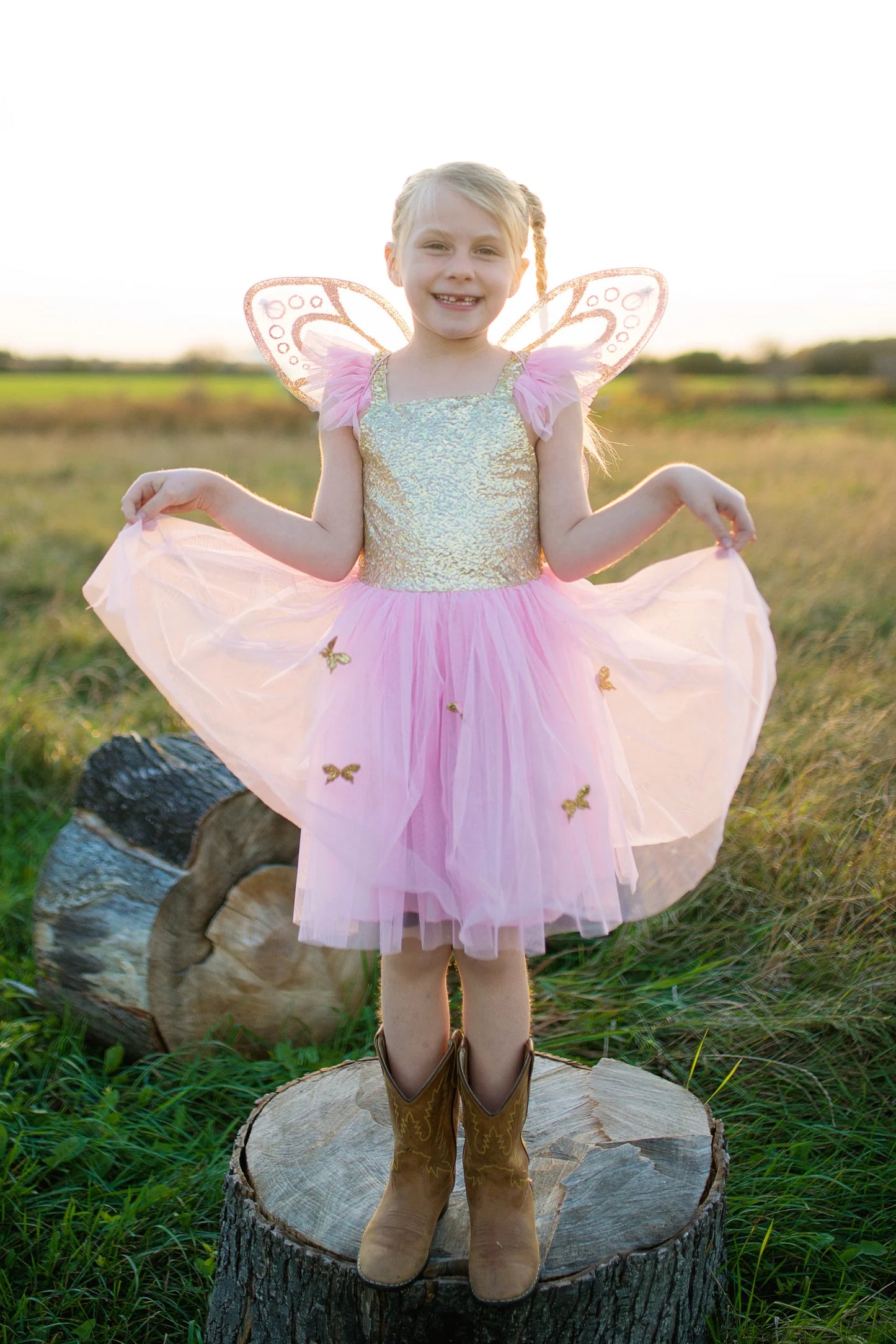 GOLD BUTTERFLY DRESS WITH FAIRY WINGS