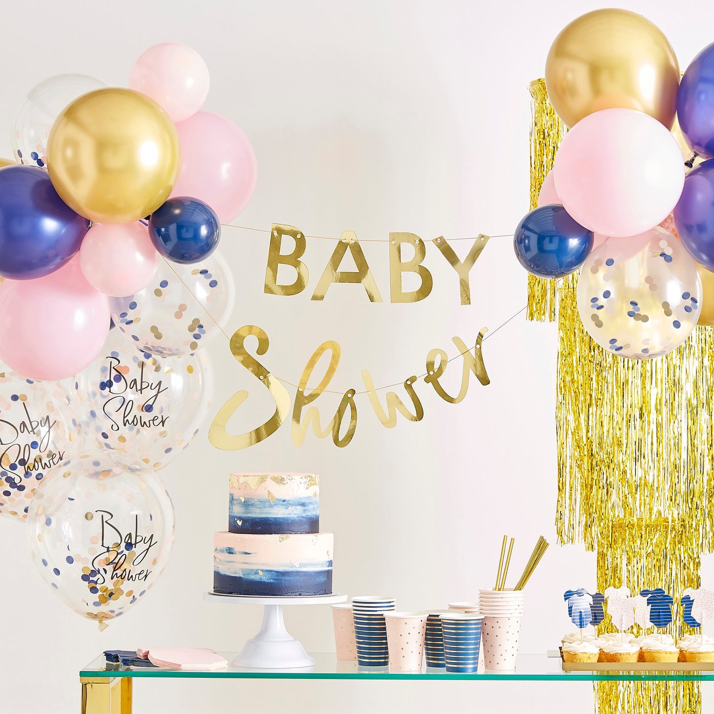 Gold Foiled Pink And Navy Baby Grow Gender Reveal Party Plates