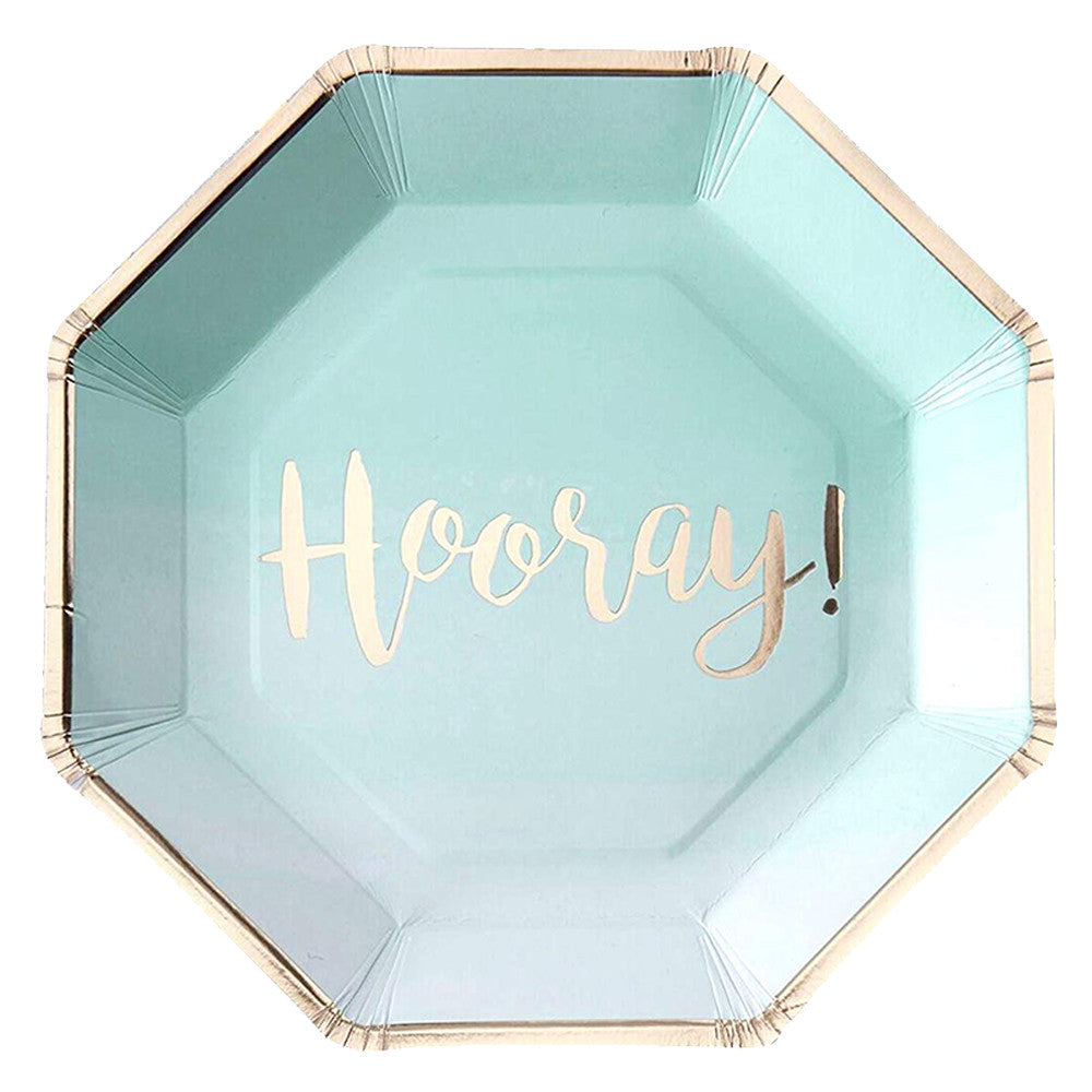 Mint & Gold Foiled Hooray Paper Plates Large