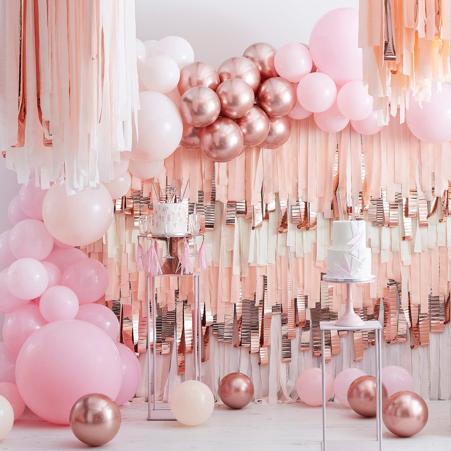 PINK AND ROSE GOLD FIRST BIRTHDAY BALLOONS