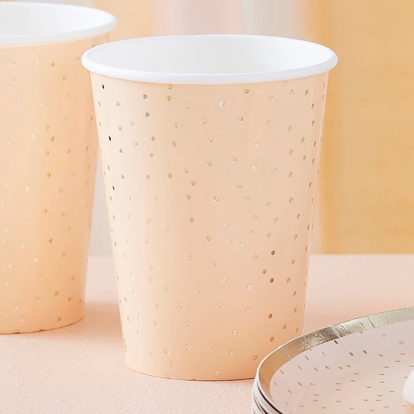 Peach and Gold Polka Dot Paper Cups