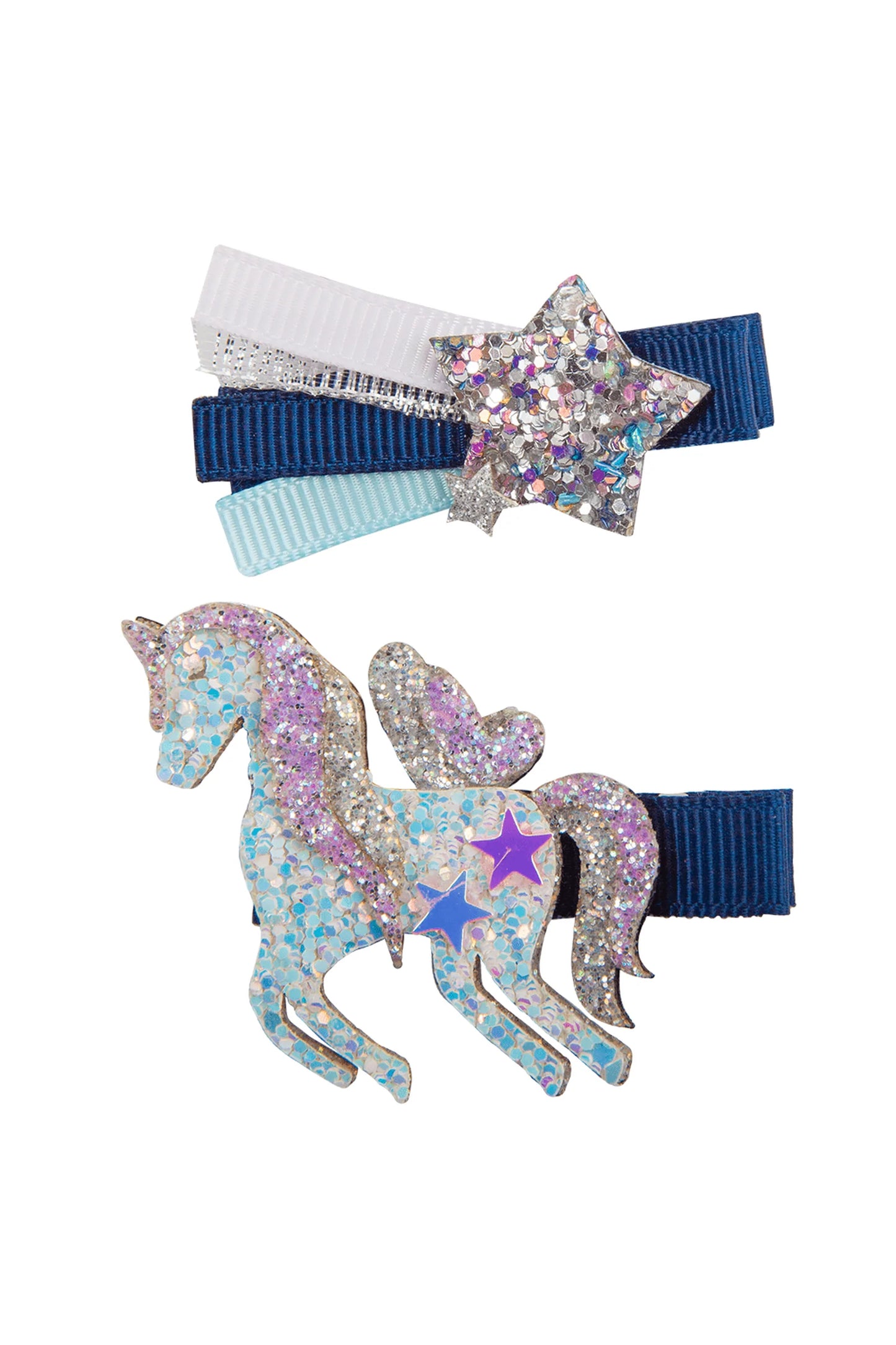 BOUTIQUE NAVY UNICORN STAR HAIRCLIPS