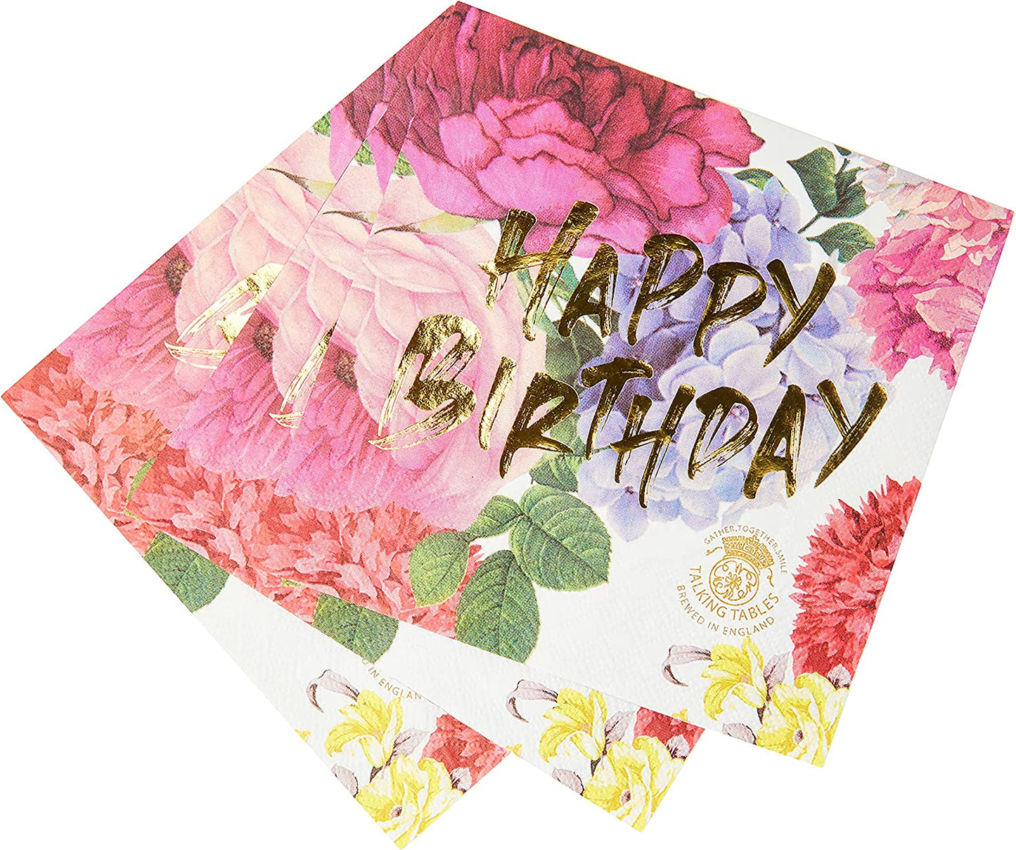 Serviettes de table à motif floral « Happy Birthday » - Lot de 20