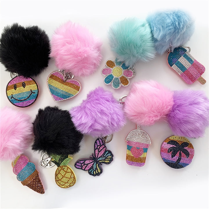 Blingy CZ Pom Pom Keychains