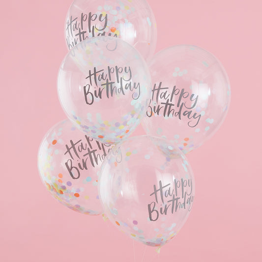 Happy Birthday Pastel Confetti Balloons