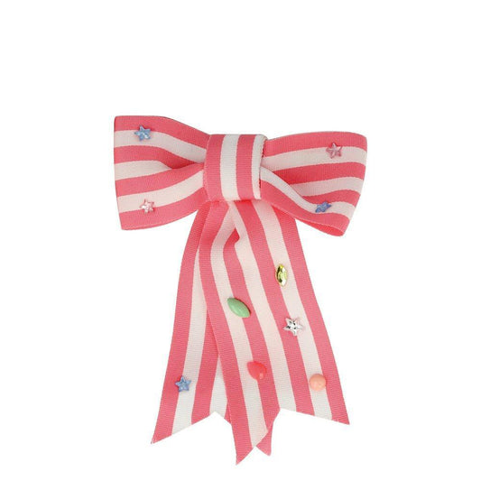 Pink Stripe Bow Hair Clip