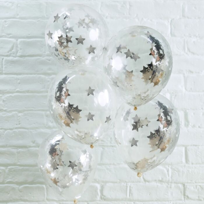 SILVER STAR SHAPED CONFETTI BALLOONS