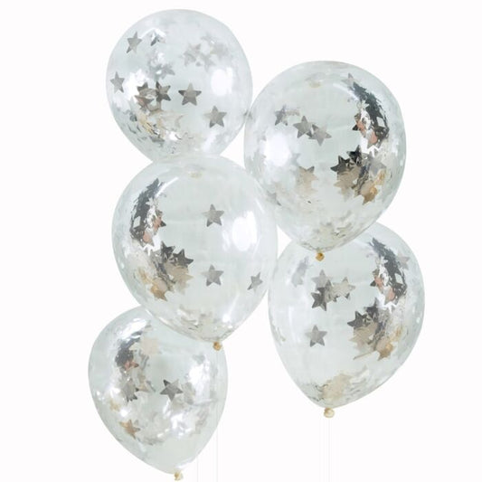 SILVER STAR SHAPED CONFETTI BALLOONS