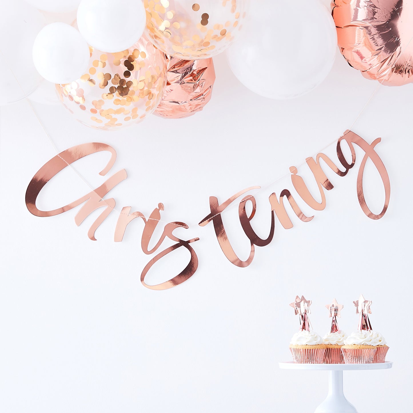 Rose Gold Christening Banner