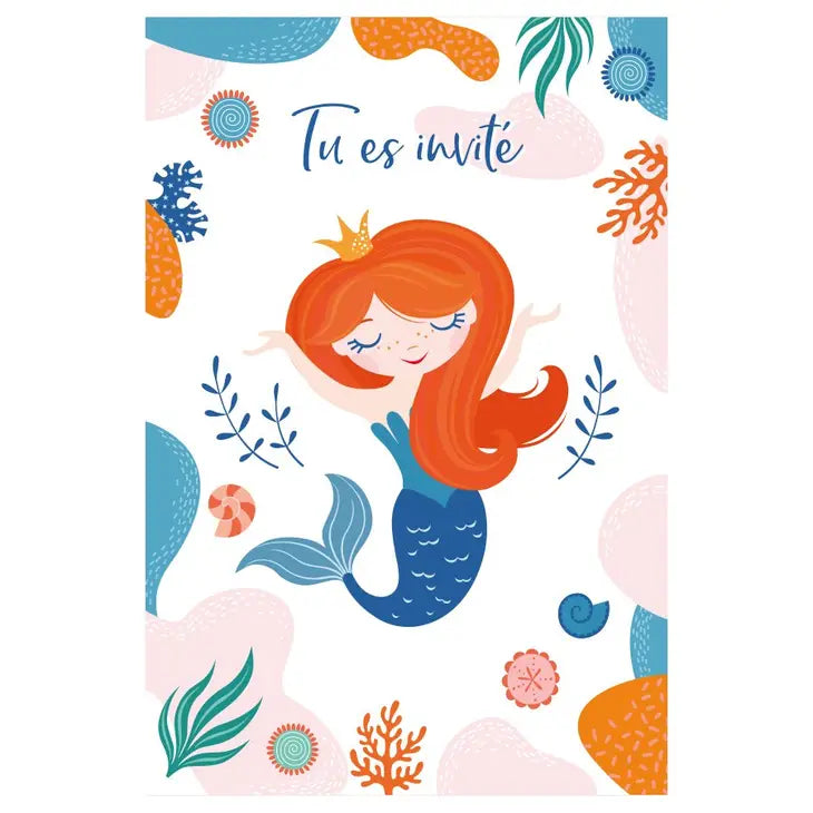 6 Coral Mermaid invitations