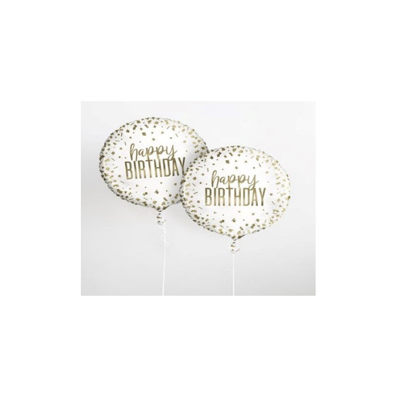 Foil balloon 45 cm Happy Birthday Gold confetti