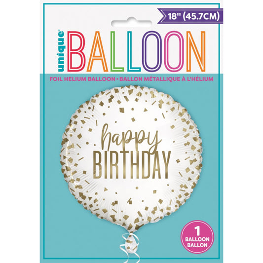 Foil balloon 45 cm Happy Birthday Gold confetti