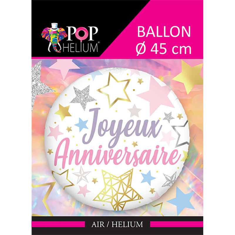 Foil Balloon 45cm Happy Birthday Stars